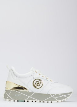 Белые кроссовки Liu Jo Maxi Wonder с золотистыми деталями, фото